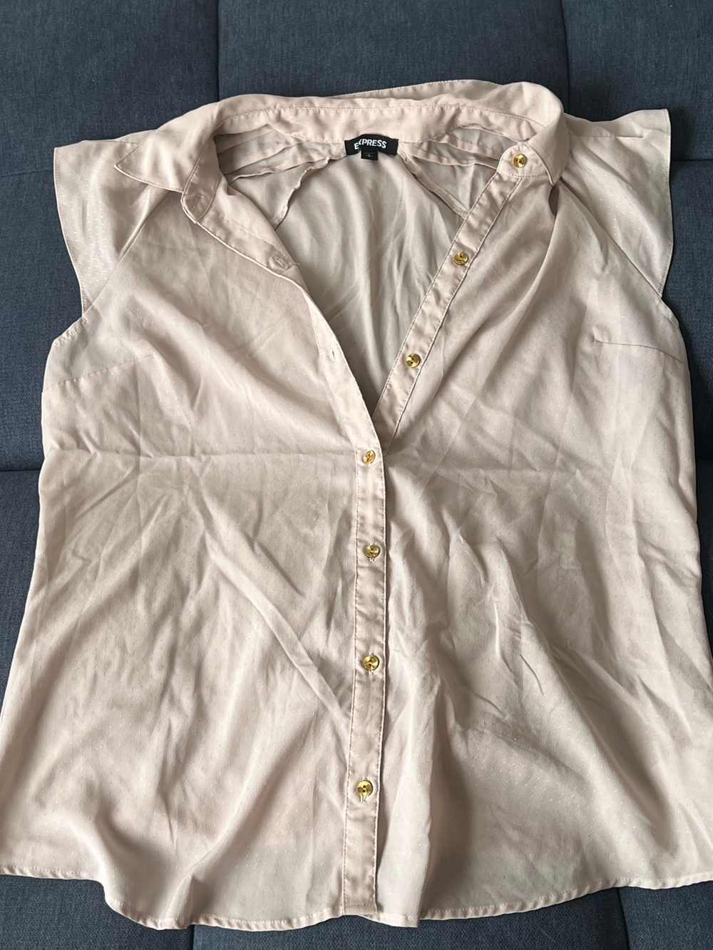 Express Cream Cap-Sleeve Button-Front Blouse with Gold Buttons